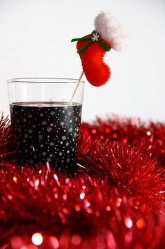 cocktail in christmas on white background with red bokeh