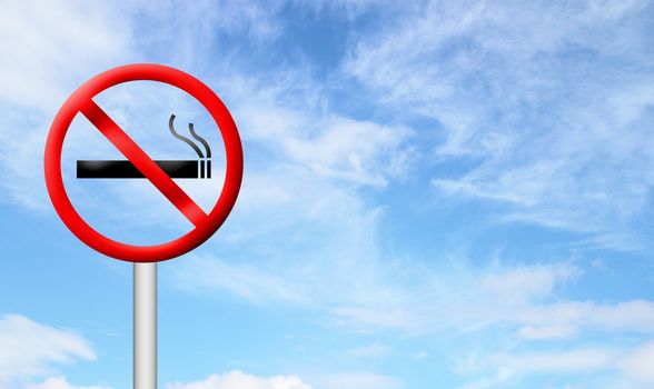 3D no smoking sign with blue sky background