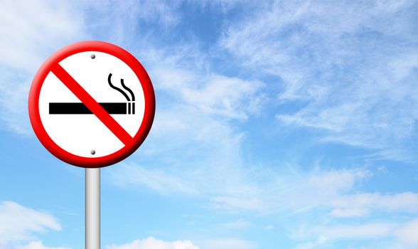 3D no smoking sign with blue sky background