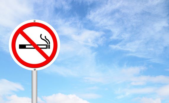 no smoking sign with blue sky blank for text