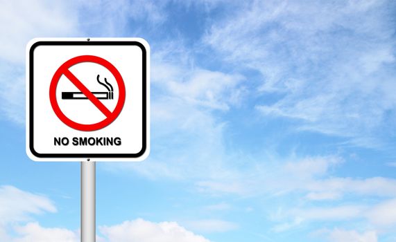 no smoking sign with blue sky blank for text