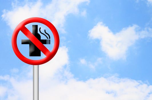 no smoking and no alcohol sign with blue sky background
