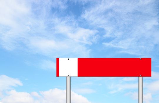 red sign with blue sky background