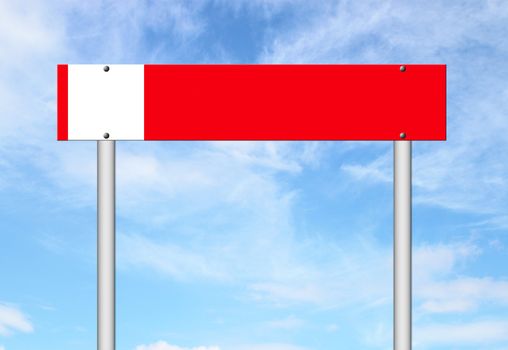 red sign with blue sky background