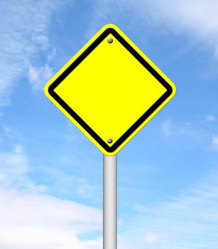 blank yellow traffic sign with blue sky background