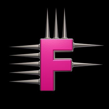 letter f with metal prickles on black background - 3d illustration