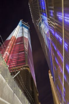 NEW YORK CITY - SEPTEMBER 17: One World Trade Center (known as the Freedom Tower) is shown under new  illumination on September 17, 2012 in New York, New York.