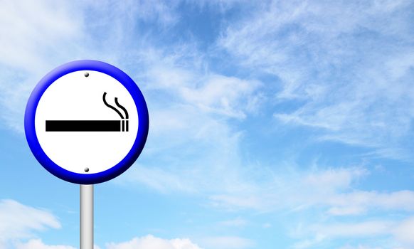 3D smoking area sign with blue sky background