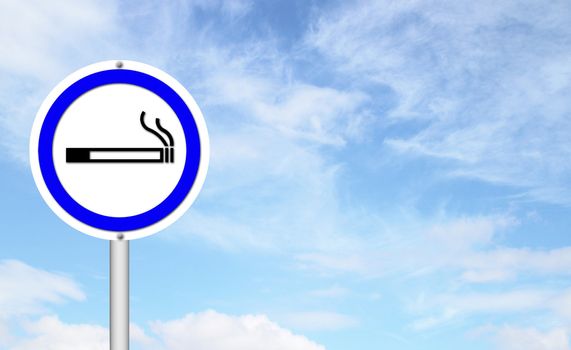 smoking area sign with blue sky blank for text