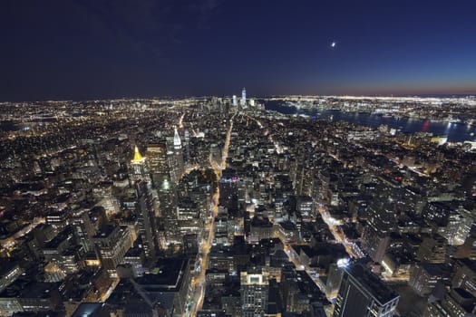 The New York City panorama with Manhattan in the night
