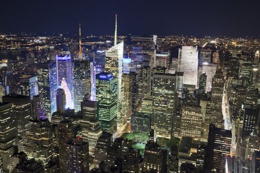 The New York City Uptown panorama with Times Square in the night