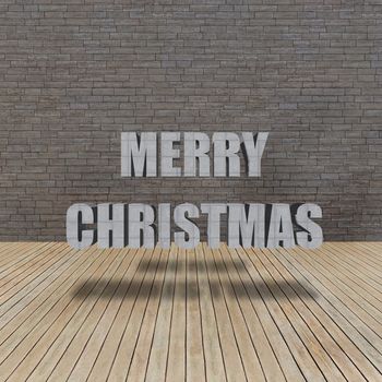 Merry Christmas Wood floor and grunge brick wall interior