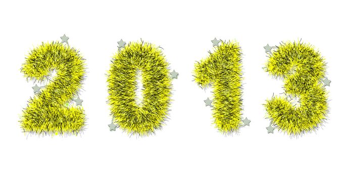 yellow tinsel forming 2013 year number on white