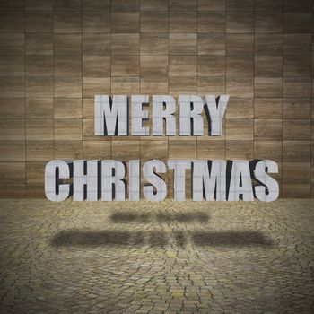Merry Christmas, Grunge concrete wall with stone pavement