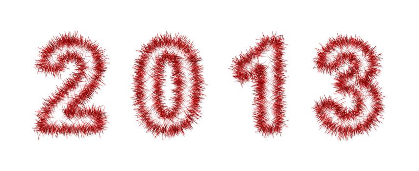 red tinsel forming 2013 year number on white