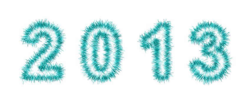 light blue tinsel forming 2013 year number on white