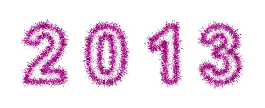 pink tinsel forming 2013 year number on white