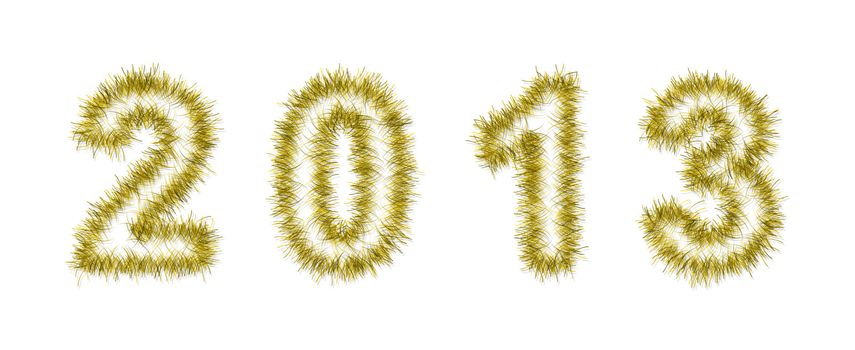 yellow tinsel forming 2013 year number on white