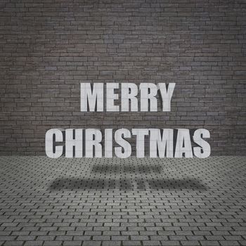 Merry Christmas with grunge concrete wall and old pavement.