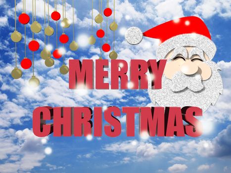 Merry Christmas, santa claus with blue skies and snow.