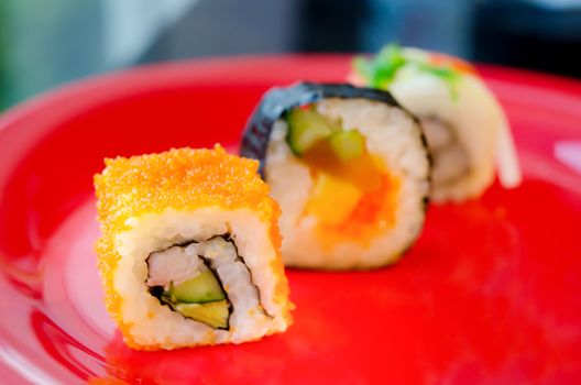 three of sushi rolls,Traditional Japanese food
