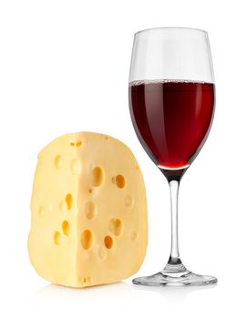 Wine and dutch cheese isolated on a white background