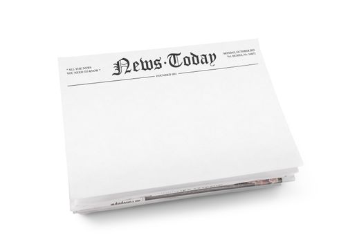 A stack of newspapers with headline "News Today" and blank space for information. Isolated on white.
