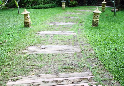 wooden pathway in the garden