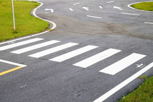 zebra way on the asphalt road surface