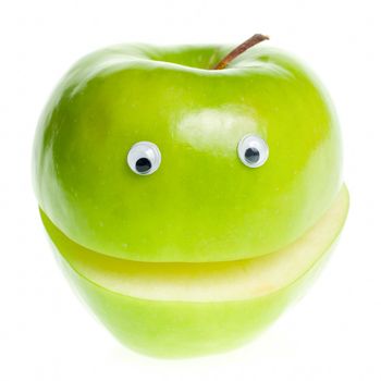 Funny fruit character Green Apple on white background