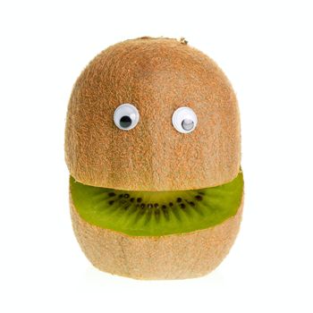 Funny fruit character kiwi on white background