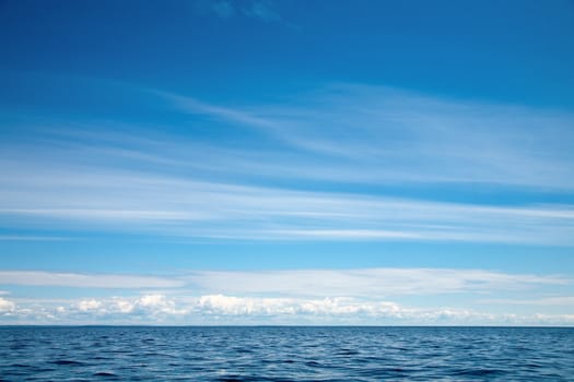 Blue sky with clouds over Lake Ladoga