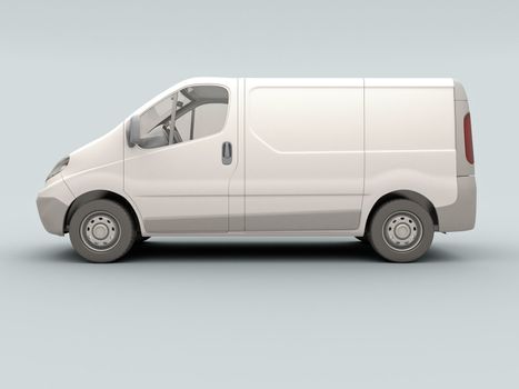 White commercial van on a gray background with shadow
