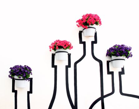 flower decoration in flowerpot on white wall