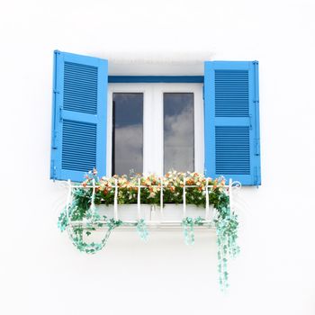 Greek Style windows and flower on white wall
