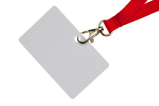 Blank badge with red neckband on white background