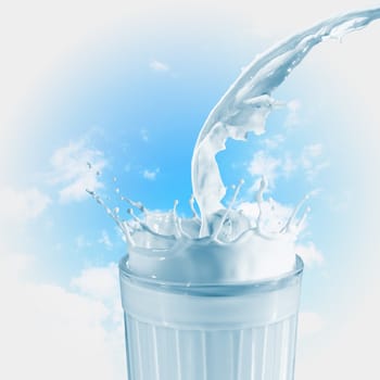 Fresh milk in the glass on colour background, illustration