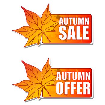 autumn sale and offer - orange labels with text and leaf