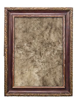 old picture frames with cracked canvas isolated on white background