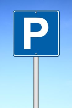 Parking traffic sign with blue sky