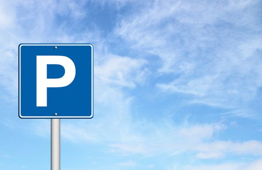 Parking traffic sign with blue sky blank for text