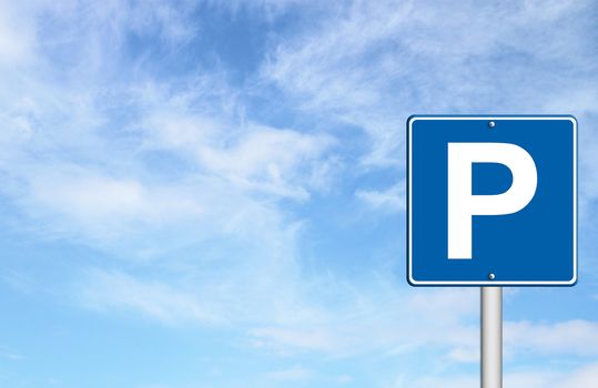 Parking traffic sign with blue sky blank for text