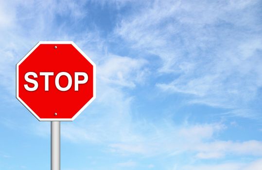 stop sign with blue sky blank for text