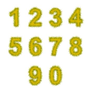 yellow tinsel digits on white background