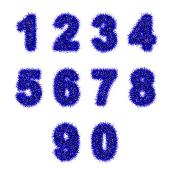 blue tinsel digits on white background