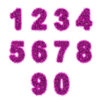 pink tinsel digits on white background