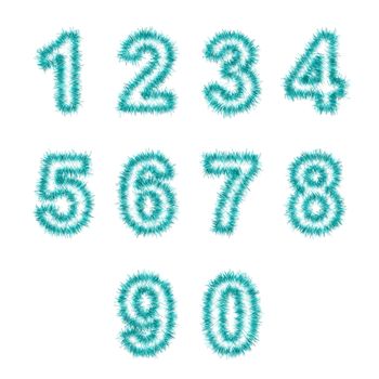 light blue  tinsel digits on white background