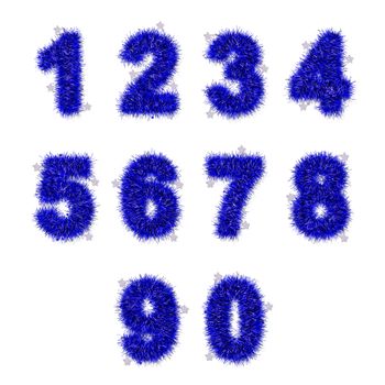blue tinsel digits with star on white background