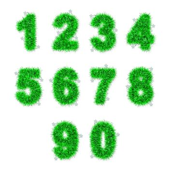 green tinsel digits with star on white background