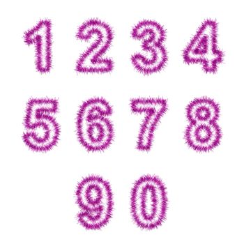 pink tinsel digits on white background